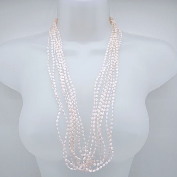 Vintage Pink Necklace Plastic Rice Bead Multi Strand Light Weight Estate Jewelry - Picture 3 of 10